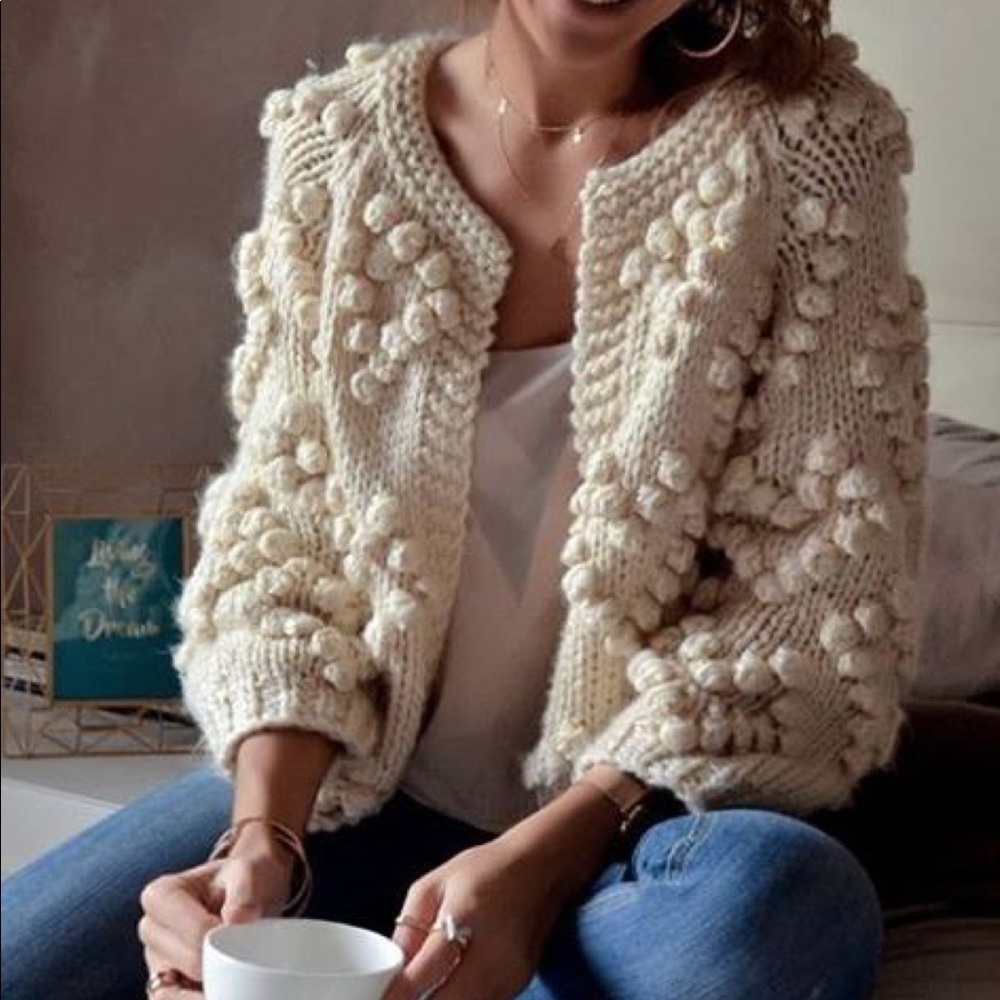 LAST ONE!! Puff Knitted Cardigan Light Apricot - Picture 4 of 8